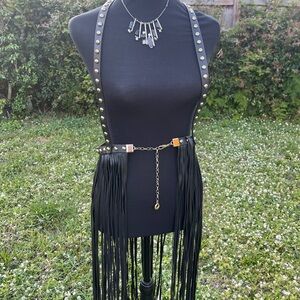 Free shipping-Black and Gold Fringe Belt